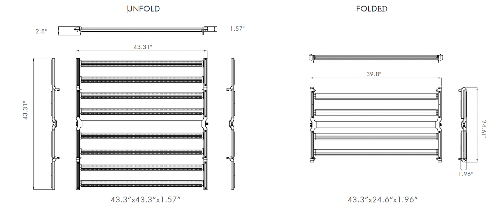GL100 unfolded and folded dimensions