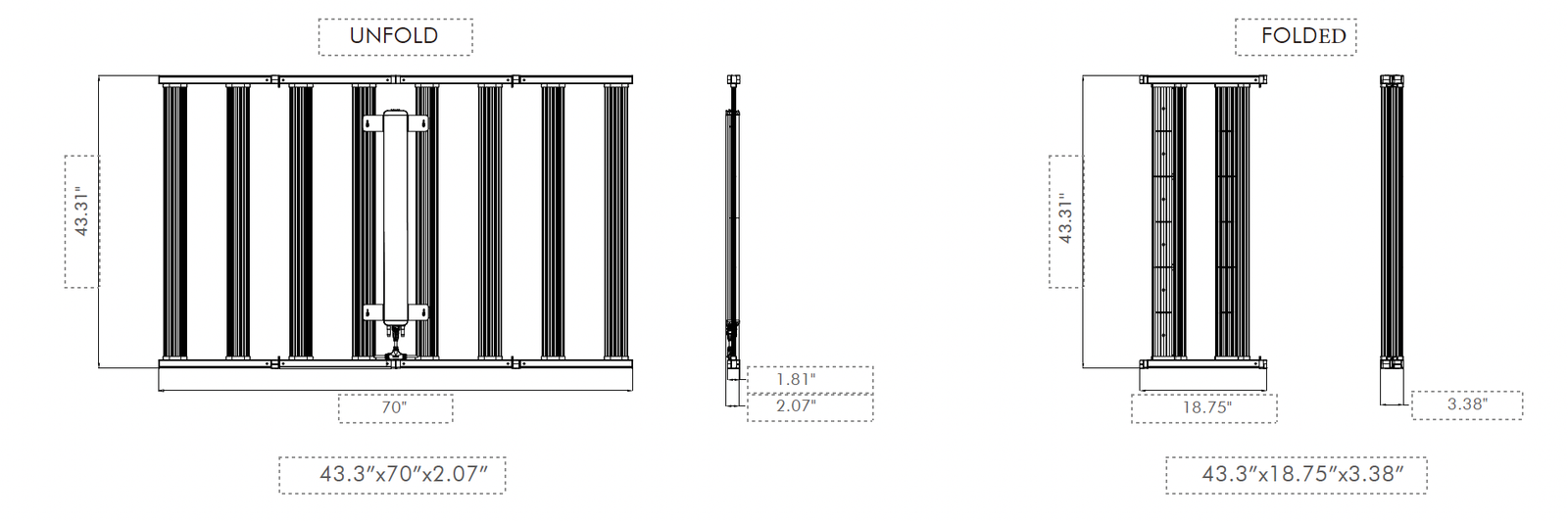 G132 unfolded and folded dimensions